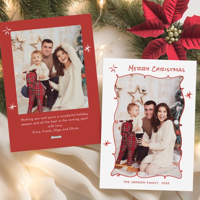 Cartes Pour Fêtes Annuelles Main funky tiré Whimsical Retro Noël 2 Photo (Créateur téléchargé)