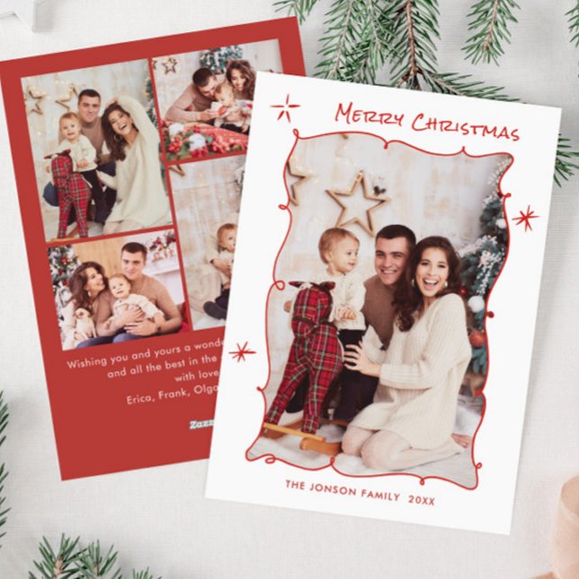 Cartes Pour Fêtes Annuelles Main funky tiré Whimsical Retro Noël 5 Photo (Créateur téléchargé)