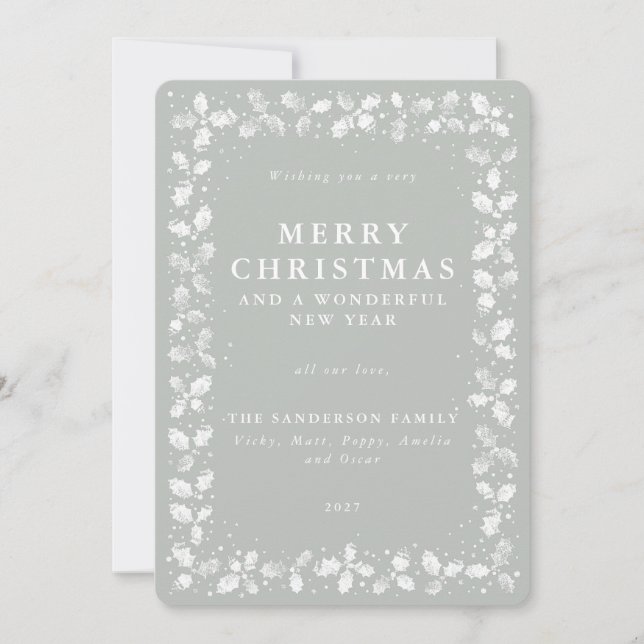 Cartes Pour Fêtes Annuelles Main gris-vert imprimé Holly (Devant)