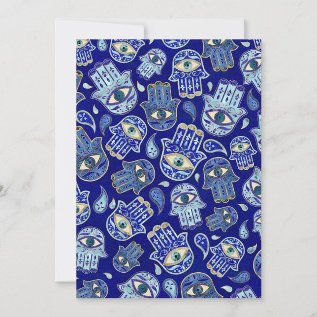 Cartes Pour Fêtes Annuelles Main Hamsa - Main de Fatima motif Minéraux Bleus (Devant)
