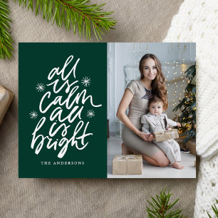 Cartes Pour Fêtes Annuelles Main levée Tout est calme Tout est vert brillant
