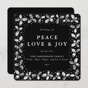 Cartes Pour Fêtes Annuelles Main noire carré imprimée Holly Peace Love + Joy