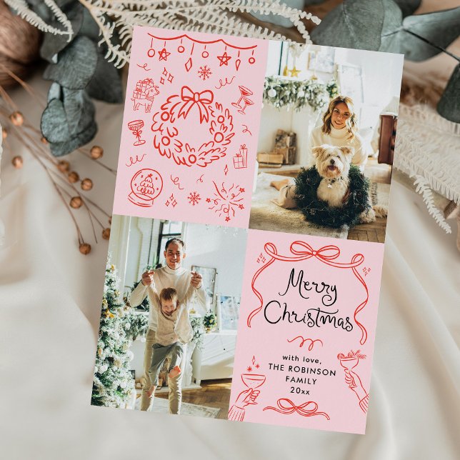 Cartes Pour Fêtes Annuelles Main rétro fantaisie tirée Joyeux Noël 2 Photo (Créateur téléchargé)