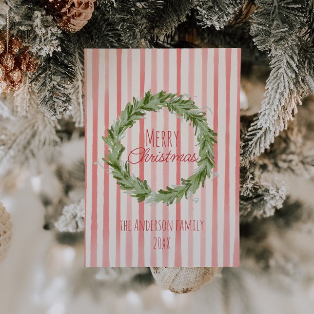 Cartes Pour Fêtes Annuelles Main rétro Tirée verte rouge couronne de Noël (Créateur téléchargé)