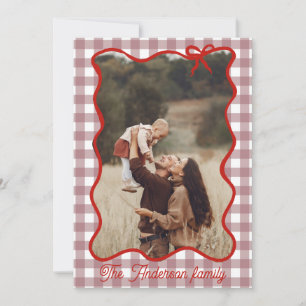 Cartes Pour Fêtes Annuelles Main Rustique Joyeuse de Noël tirée Bow rouge