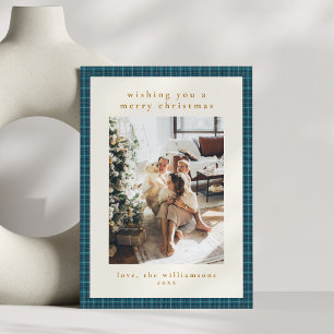 Cartes Pour Fêtes Annuelles Main Tirée Bleu Chaud Plaid Famille Noël Photo