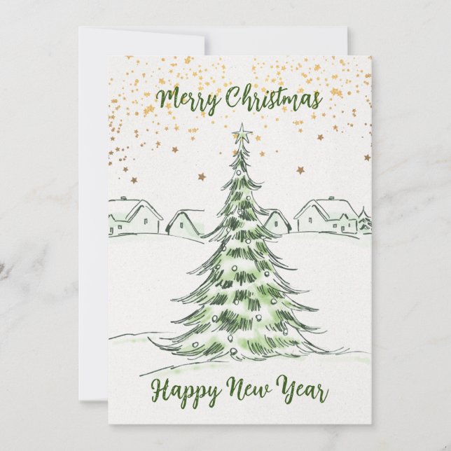 Cartes Pour Fêtes Annuelles Main tirée : Joyeux Noël et Bonne année (Devant)