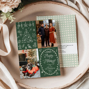 Cartes Pour Fêtes Annuelles Main tirée vert foncé Joyeux jours fériés 2 Photo