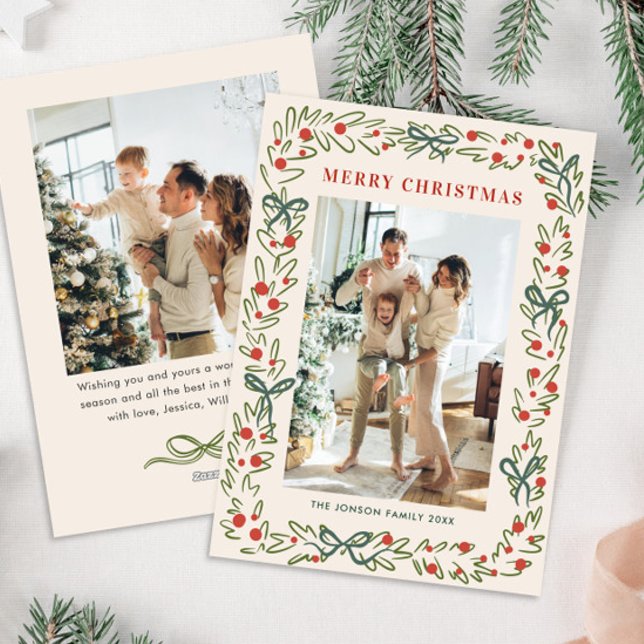 Cartes Pour Fêtes Annuelles Main tirée Whimsical Boho Noël 2 Photo (Créateur téléchargé)