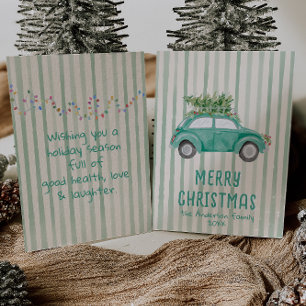 Cartes Pour Fêtes Annuelles Main verte dessinée arbre de voiture de Noël non p