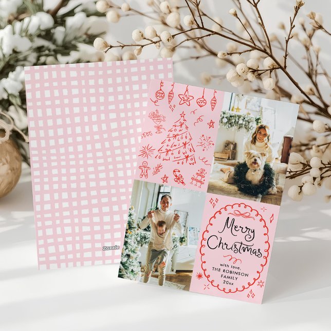 Cartes Pour Fêtes Annuelles Main Whimsical tirée Retro Joyeux Noël 2 Photo (Créateur téléchargé)
