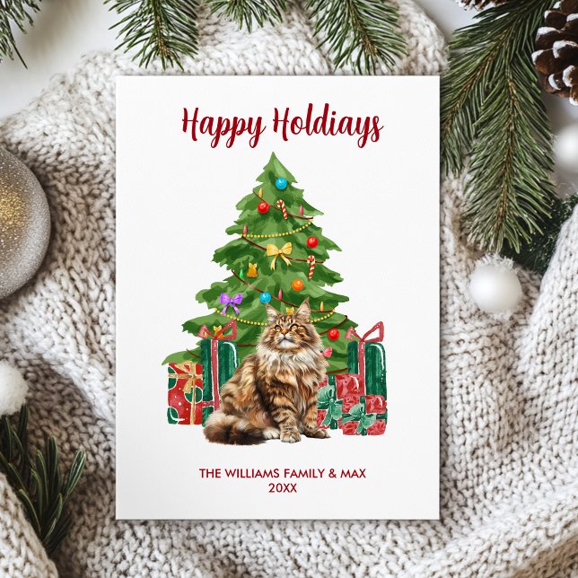 Cartes Pour Fêtes Annuelles Maine Coon Chat Noël (Créateur téléchargé)