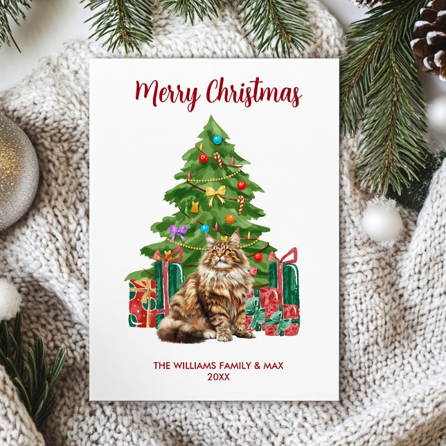Cartes Pour Fêtes Annuelles Maine Coon Chat Noël (Créateur téléchargé)