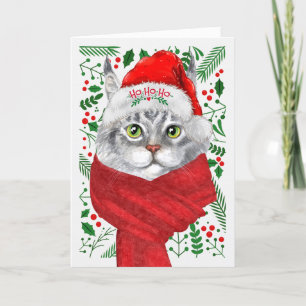 Cartes Pour Fêtes Annuelles Maine Coon Chat Santa Hat Meowy Noël