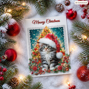 Cartes Pour Fêtes Annuelles Maine Coon  Chaton Joyeux Noël Vacances 