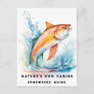 Cartes Pour Fêtes Annuelles *~* Maine Saumon Poisson Nage AP49 Aquarelle