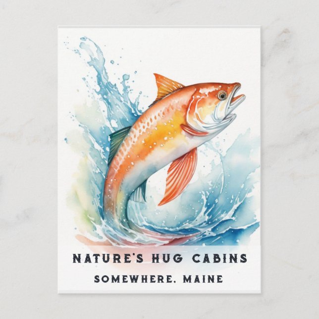 Cartes Pour Fêtes Annuelles *~* Maine Saumon Poisson Nage AP49 Aquarelle (Devant)