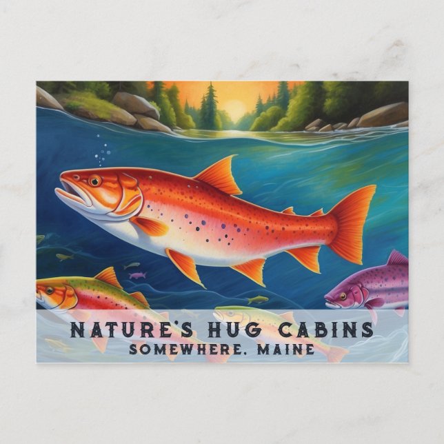 Cartes Pour Fêtes Annuelles *~* Maine Saumon Poisson Nage Beau Art AP49 (Devant)