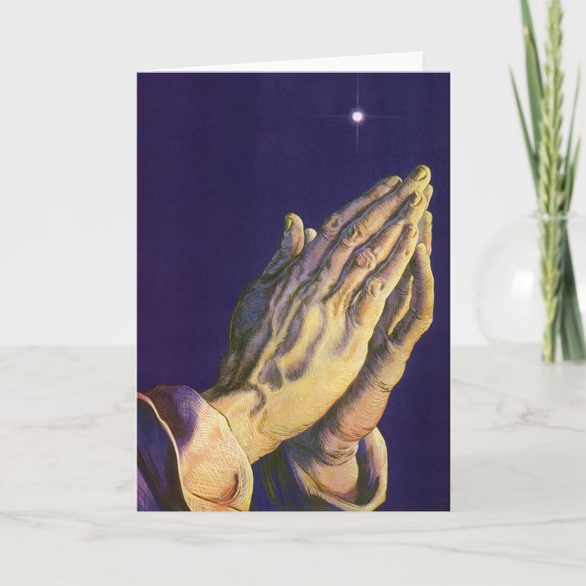 Cartes Pour Fêtes Annuelles Mains anciennes priant avec l'étoile de Bethléem (Devant)