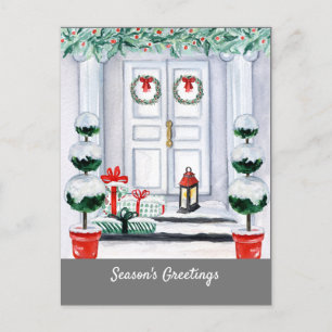 Cartes Pour Fêtes Annuelles Maison Blanche Neige Porte Décorée