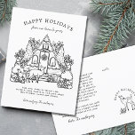 Cartes Pour Fêtes Annuelles Maison confortable avec cerf<br><div class="desc">Découvrez l'enchantement de la saison avec notre carte postale de vacances Cosy Home ! L'avant présente une charmante illustration en noir et blanc d'un cottage cosy niché dans une forêt, dégageant une esthétique chaleureuse. Des cerfs paisibles ornent gracieusement la scène, ajoutant une touche supplémentaire de magie boisée à vos salutations...</div>