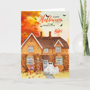 Cartes Pour Fêtes Annuelles Maison d'automne de Soeur avec Halloween fantôme