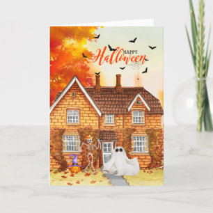 Cartes Pour Fêtes Annuelles Maison d'automne Halloween à l'automne