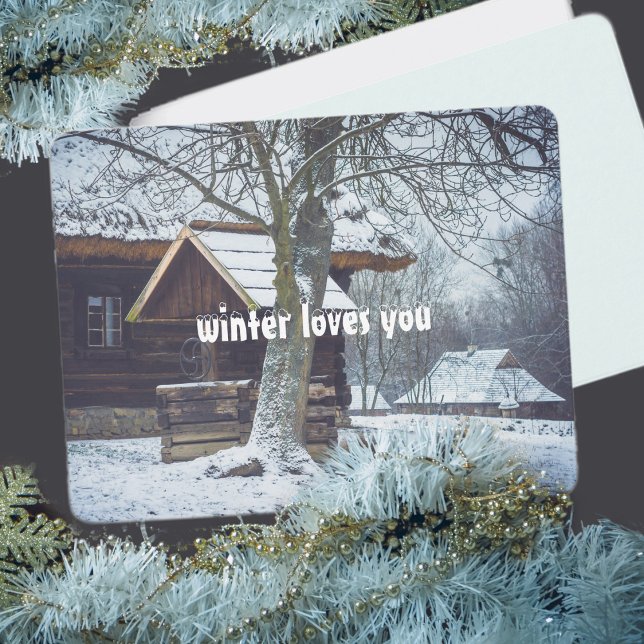 Cartes Pour Fêtes Annuelles Maison de campagne dans la neige (Créateur téléchargé)