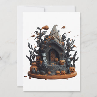 Cartes Pour Fêtes Annuelles Maison de chatte hantée Halloween 3D