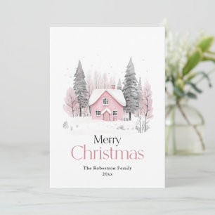 Cartes Pour Fêtes Annuelles Maison de Noël hivernale rose