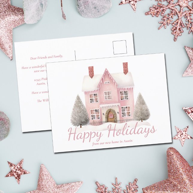 Cartes Pour Fêtes Annuelles Maison de Noël rose Cute Nouvelle adresse (Créateur téléchargé)