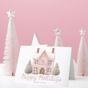 Cartes Pour Fêtes Annuelles Maison de Noël rose Cute Nouvelle adresse