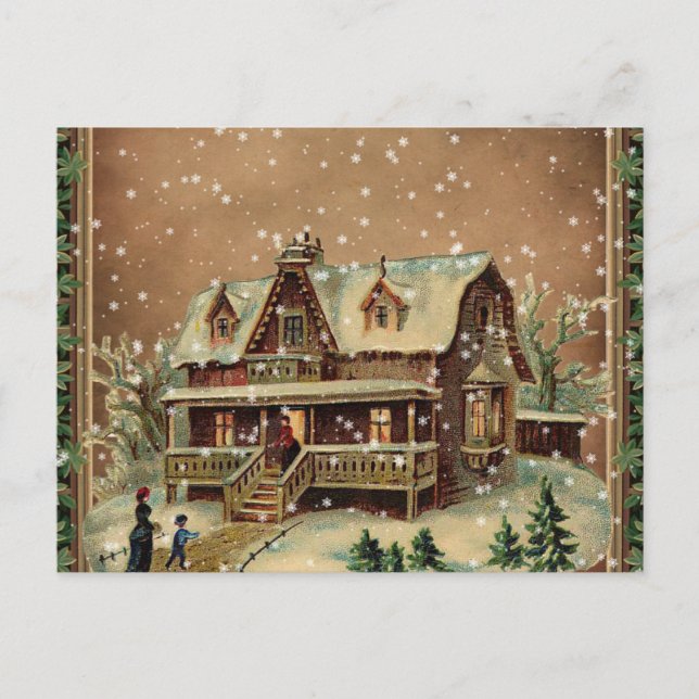 Cartes Pour Fêtes Annuelles Maison de Noël victorienne en hiver Illustration (Devant)