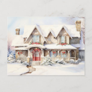 Cartes Pour Fêtes Annuelles Maison de Noël Vintage Aquarelle