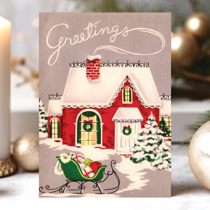 Cartes Pour Fêtes Annuelles Maison de Noël Vintage Dans des Salutations de Nei