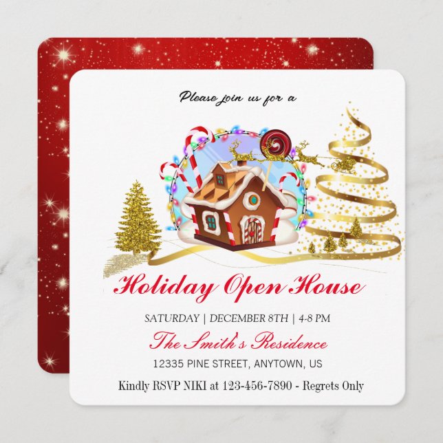 Cartes Pour Fêtes Annuelles Maison de pain d'épice et de Noël d'or (Devant / Derrière)