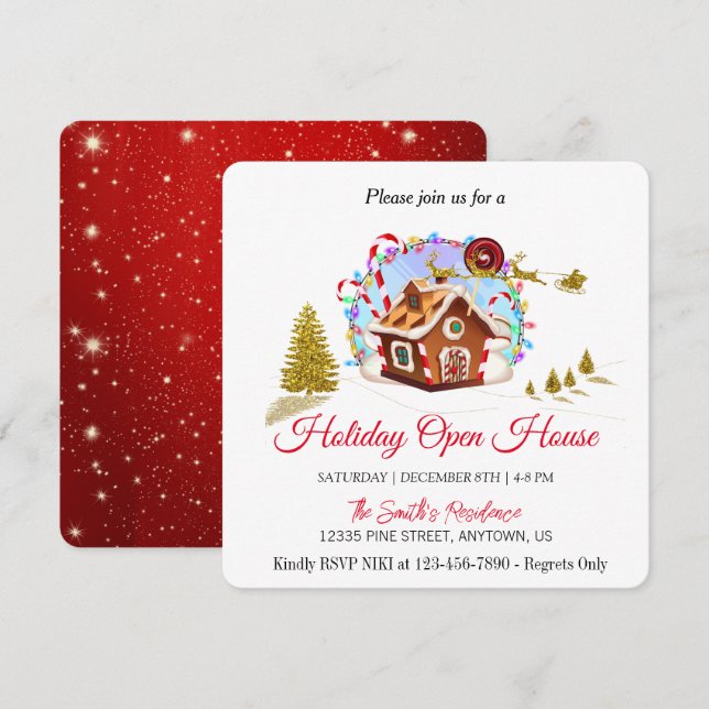 Cartes Pour Fêtes Annuelles Maison de pain d'épice et de Noël d'or (Devant / Derrière)