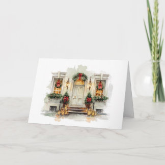 Cartes Pour Fêtes Annuelles Maison de ville avec couronnes de Noël