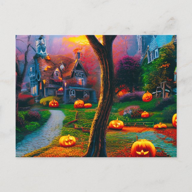 Cartes Pour Fêtes Annuelles Maison déplaisante avec lanternes Jack-O' Hallowee (Devant)