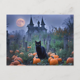 Cartes Pour Fêtes Annuelles Maison éffrayante hantée Chat noir Citrouilles