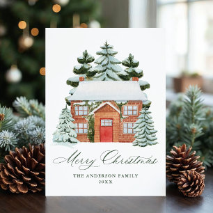 Cartes Pour Fêtes Annuelles Maison Élégante en Brique sous la Neige Noël Non-P