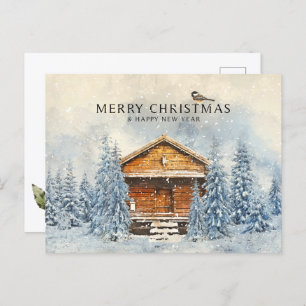 Cartes Pour Fêtes Annuelles Maison en bois d'hiver et pin