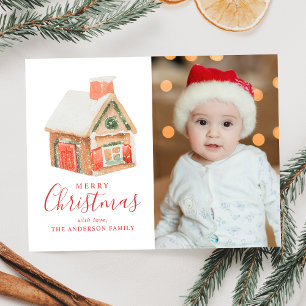 Cartes Pour Fêtes Annuelles Maison en pain d'épice aquarelle Joyeux Noël Photo
