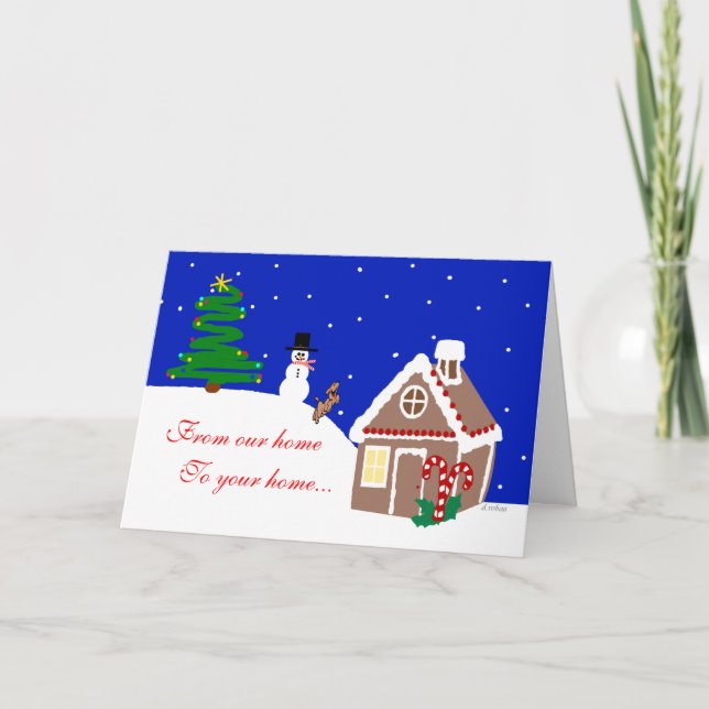 Cartes Pour Fêtes Annuelles Maison en pain d'épice et chien en neige (Devant)