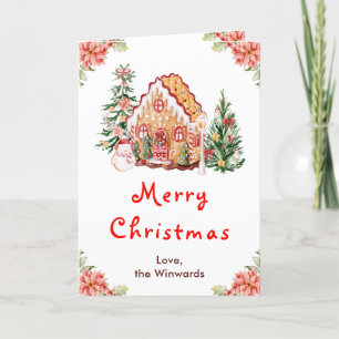 Cartes Pour Fêtes Annuelles Maison en pain d'épice rouge joyeux Noël