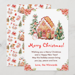 Cartes Pour Fêtes Annuelles Maison en pain d'épice rouge joyeux Noël