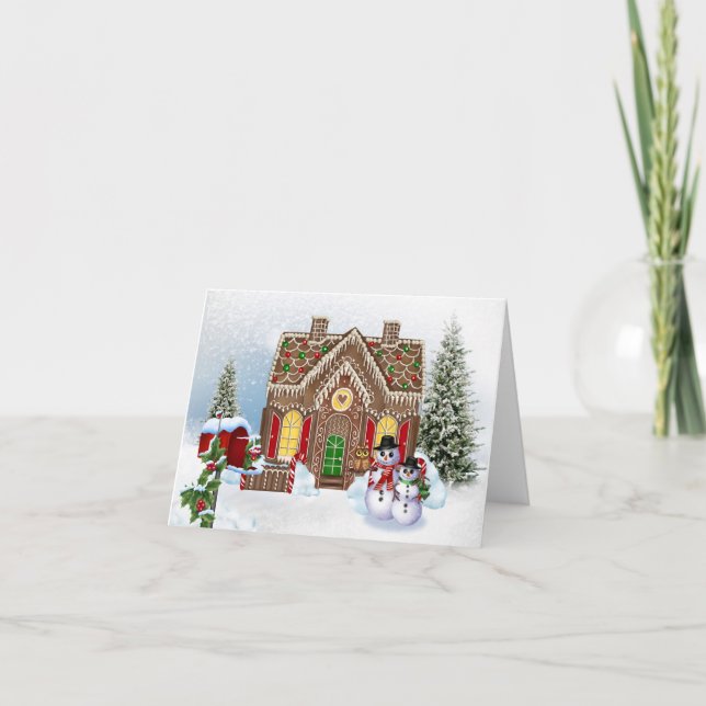 Cartes Pour Fêtes Annuelles Maison en pain d'épices avec neige (Devant)