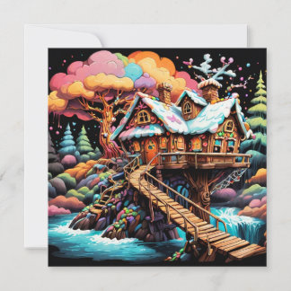 Cartes Pour Fêtes Annuelles Maison en pain d'épices colorée de Noël