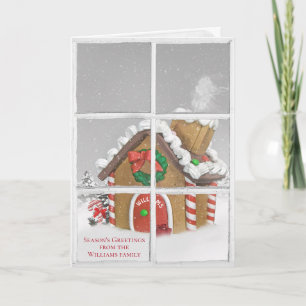Cartes Pour Fêtes Annuelles Maison en pain d'épices de Noël avec nom de famill
