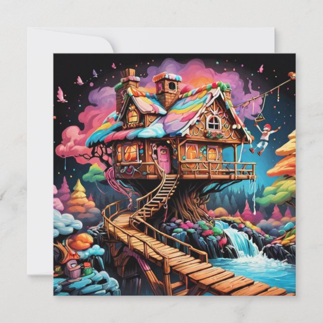 Cartes Pour Fêtes Annuelles maison en pain d'épices psychédélique Noël  (Devant)